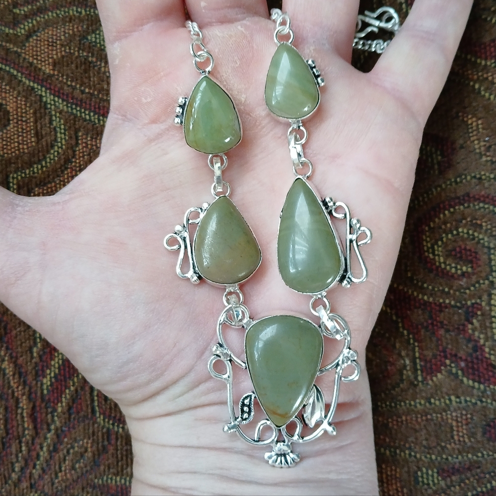 New Imperial Jasper 925 Silver Necklace. 